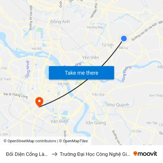 Đối Diện Cổng Làng Tiêu Sơn to Trường Đại Học Công Nghệ Giao Thông Vận Tải map
