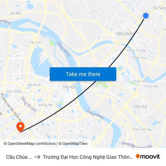 Cầu Chùa Dận to Trường Đại Học Công Nghệ Giao Thông Vận Tải map