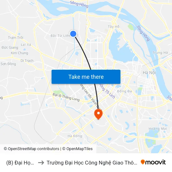 (B) Đại Học Mỏ to Trường Đại Học Công Nghệ Giao Thông Vận Tải map