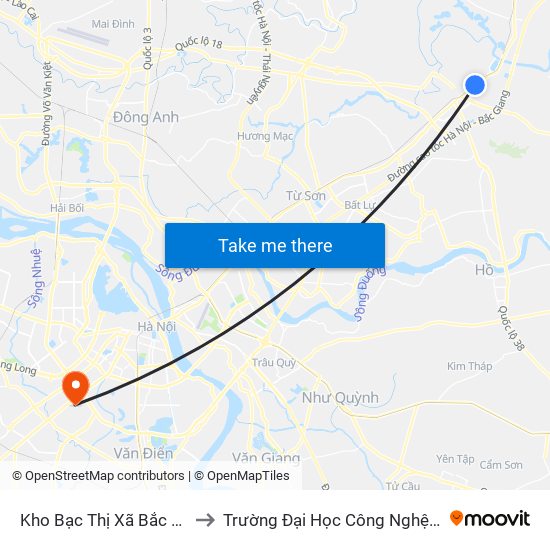 Kho Bạc Thị Xã Bắc Ninh - Quốc Lộ 1 to Trường Đại Học Công Nghệ Giao Thông Vận Tải map