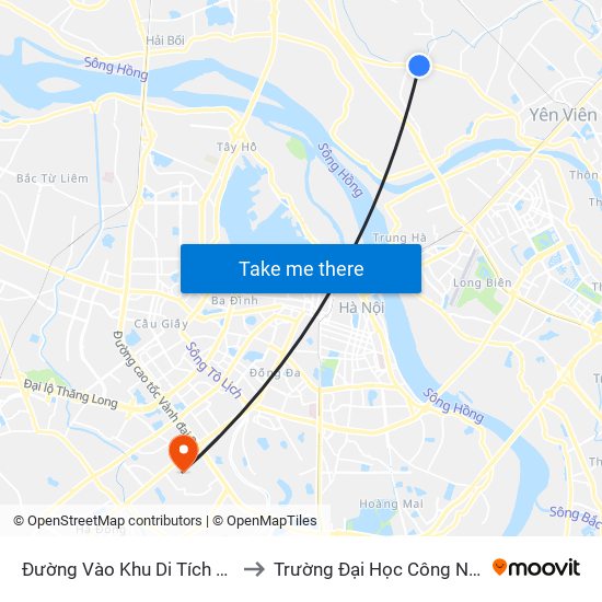 Đường Vào Khu Di Tích Cổ Loa - Km 5 Quốc Lộ 3 to Trường Đại Học Công Nghệ Giao Thông Vận Tải map