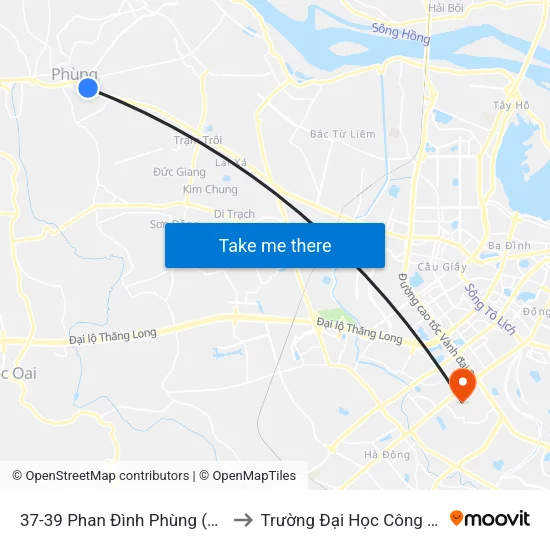 37-39 Phan Đình Phùng (Thị Trấn Phùng) - Quốc Lộ 32 to Trường Đại Học Công Nghệ Giao Thông Vận Tải map