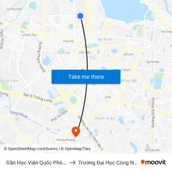 Gần Học Viện Quốc Phòng - 91 Hoàng Quốc Việt to Trường Đại Học Công Nghệ Giao Thông Vận Tải map
