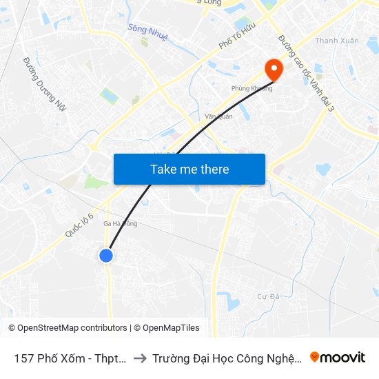 157 Phố Xốm - Thpt Trần Hưng Đạo to Trường Đại Học Công Nghệ Giao Thông Vận Tải map