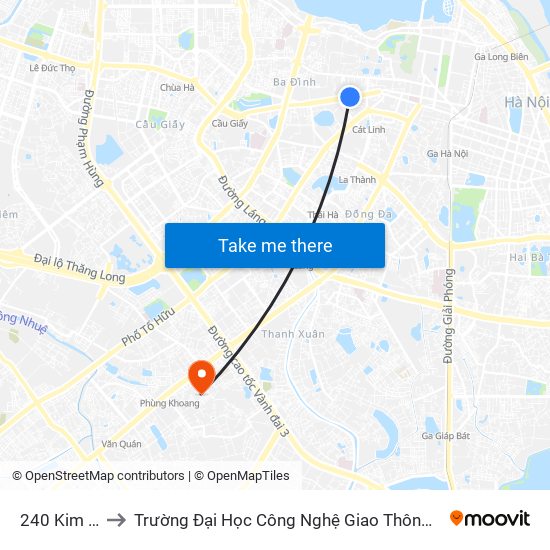 240 Kim Mã to Trường Đại Học Công Nghệ Giao Thông Vận Tải map