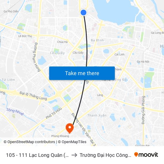 105 - 111 Lạc Long Quân (Gần Đối Diện Ngã 3 Thụy Khuê) to Trường Đại Học Công Nghệ Giao Thông Vận Tải map