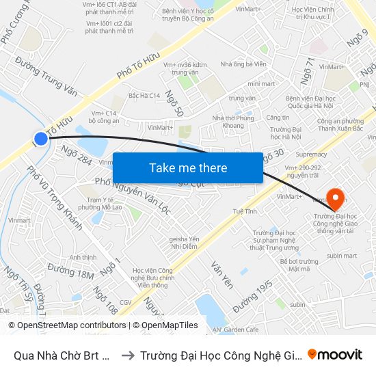 Qua Nhà Chờ Brt Mỗ Lao 30m to Trường Đại Học Công Nghệ Giao Thông Vận Tải map