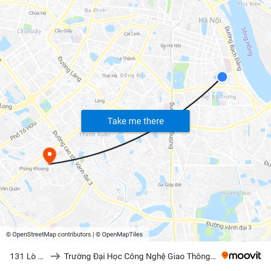 131 Lò Đúc to Trường Đại Học Công Nghệ Giao Thông Vận Tải map