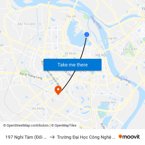 197 Nghi Tàm (Đối Diện Ngõ 276) to Trường Đại Học Công Nghệ Giao Thông Vận Tải map