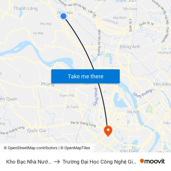 Kho Bạc Nhà Nước Phúc Yên to Trường Đại Học Công Nghệ Giao Thông Vận Tải map