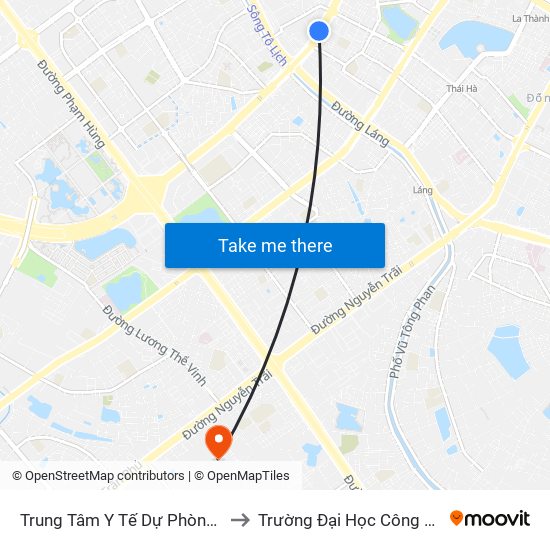 Trung Tâm Y Tế Dự Phòng Hn - 70 Nguyễn Chí Thanh to Trường Đại Học Công Nghệ Giao Thông Vận Tải map