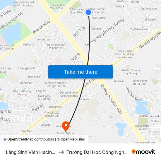 Làng Sinh Viên Hacinco - Nguyễn Tuân to Trường Đại Học Công Nghệ Giao Thông Vận Tải map