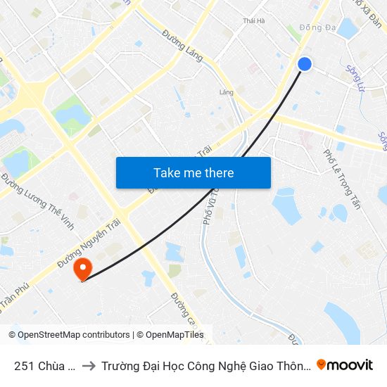 251 Chùa Bộc to Trường Đại Học Công Nghệ Giao Thông Vận Tải map