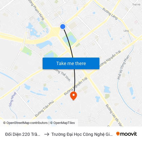 Đối Diện 220 Trần Duy Hưng to Trường Đại Học Công Nghệ Giao Thông Vận Tải map