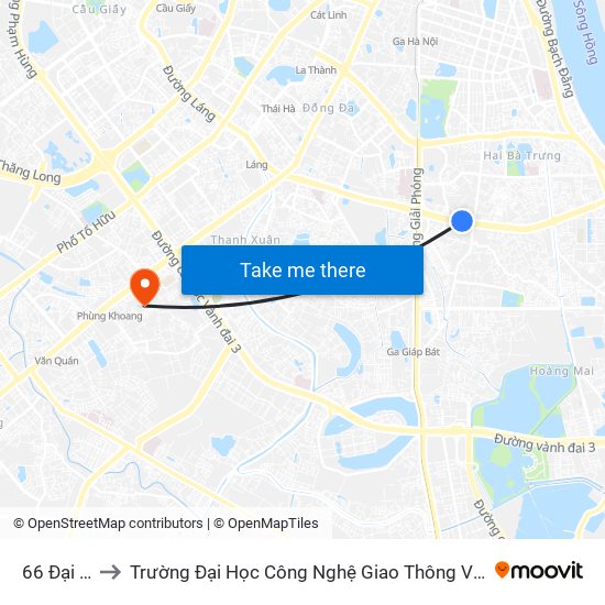 66 Đại La to Trường Đại Học Công Nghệ Giao Thông Vận Tải map