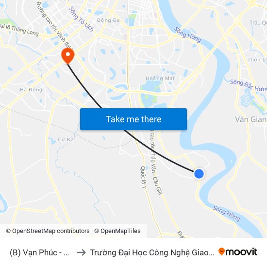 (B) Vạn Phúc - Thanh Trì to Trường Đại Học Công Nghệ Giao Thông Vận Tải map