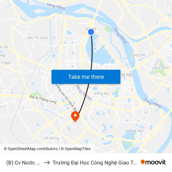 (B) Cv Nước Hồ Tây to Trường Đại Học Công Nghệ Giao Thông Vận Tải map