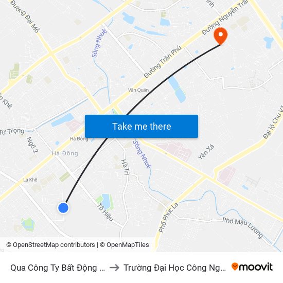 Qua Công Ty Bất Động Sản Vietinevest 40m to Trường Đại Học Công Nghệ Giao Thông Vận Tải map