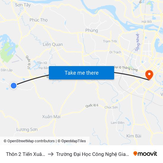 Thôn 2 Tiến Xuân - Dt446 to Trường Đại Học Công Nghệ Giao Thông Vận Tải map