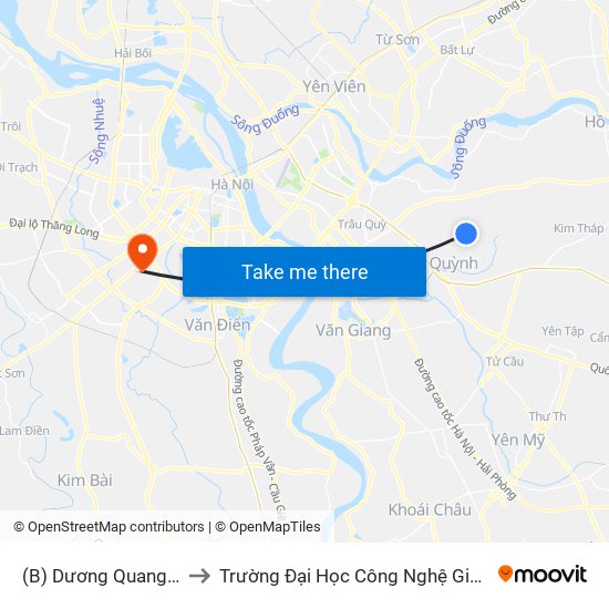 (B) Dương Quang (Gia Lâm) to Trường Đại Học Công Nghệ Giao Thông Vận Tải map