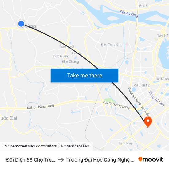 Đối Diện 68 Chợ Tre - Đan Phượng to Trường Đại Học Công Nghệ Giao Thông Vận Tải map