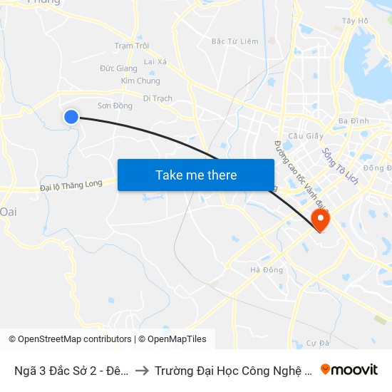 Ngã 3 Đắc Sở 2 - Đê Song Phương to Trường Đại Học Công Nghệ Giao Thông Vận Tải map