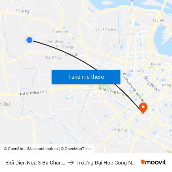 Đối Diện Ngã 3 Ba Chàng - Minh Khai, Cát Quế to Trường Đại Học Công Nghệ Giao Thông Vận Tải map