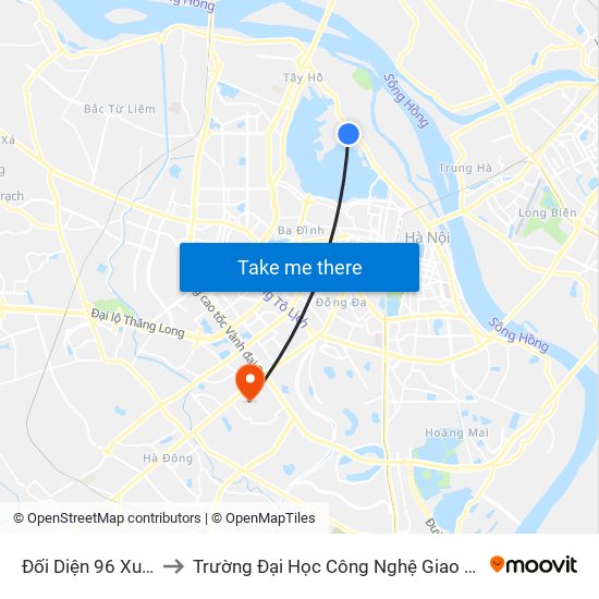 Đối Diện 96 Xuân Diệu to Trường Đại Học Công Nghệ Giao Thông Vận Tải map