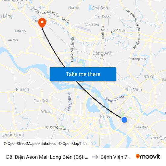 Đối Diện Aeon Mall Long Biên (Cột Điện T4a/2a-B Đường Cổ Linh) to Bệnh Viện 74 Trung Ương map