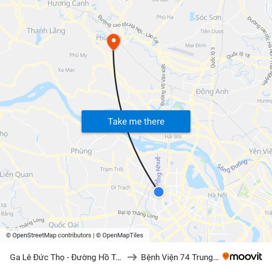 Ga Lê Đức Thọ - Đường Hồ Tùng Mậu to Bệnh Viện 74 Trung Ương map