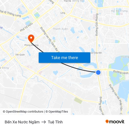 Bến Xe Nước Ngầm to Tuệ Tĩnh map