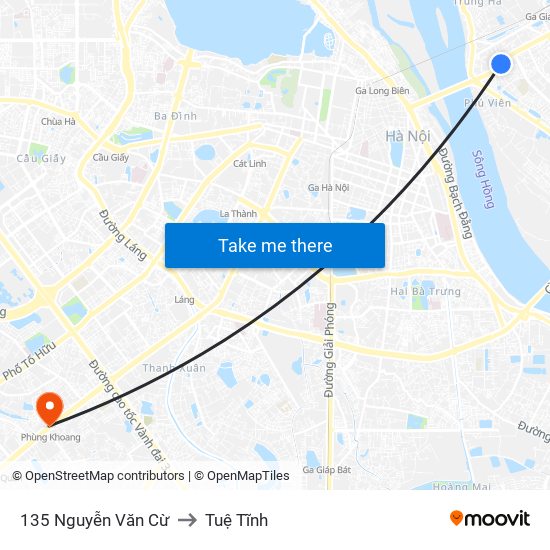 135 Nguyễn Văn Cừ to Tuệ Tĩnh map