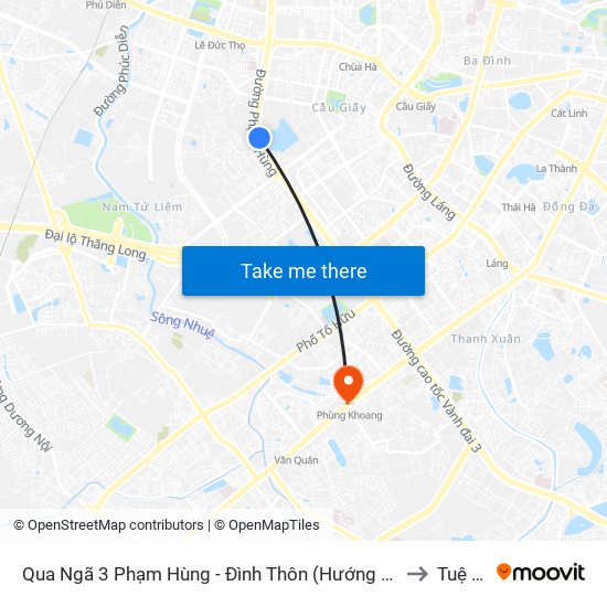 Qua Ngã 3 Phạm Hùng - Đình Thôn (Hướng Đi Phạm Văn Đồng) to Tuệ Tĩnh map