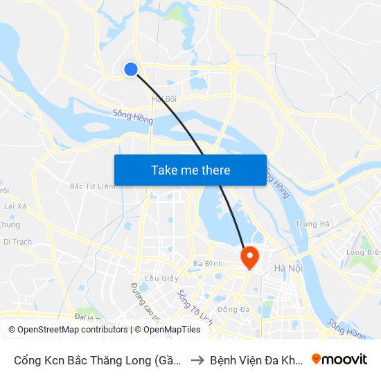 Cổng Kcn Bắc Thăng Long (Gần Cầu Vượt Bộ Hành) to Bệnh Viện Đa Khoa Xanh Pôn map