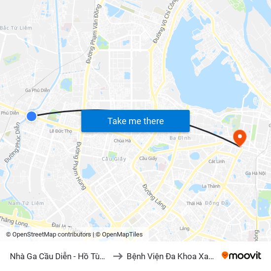 Nhà Ga Cầu Diễn - Hồ Tùng Mậu to Bệnh Viện Đa Khoa Xanh Pôn map