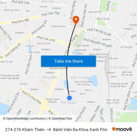 274-276 Khâm Thiên to Bệnh Viện Đa Khoa Xanh Pôn map