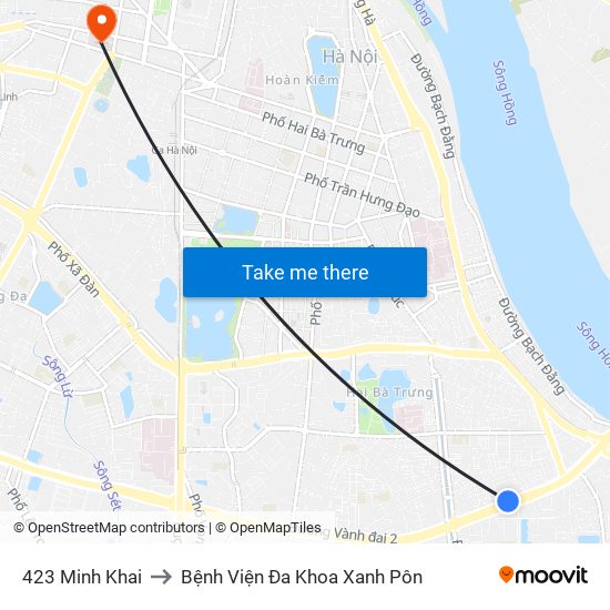 423 Minh Khai to Bệnh Viện Đa Khoa Xanh Pôn map