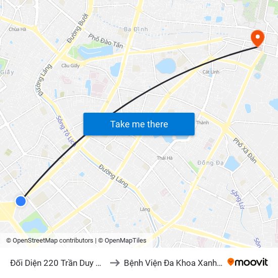 Đối Diện 220 Trần Duy Hưng to Bệnh Viện Đa Khoa Xanh Pôn map