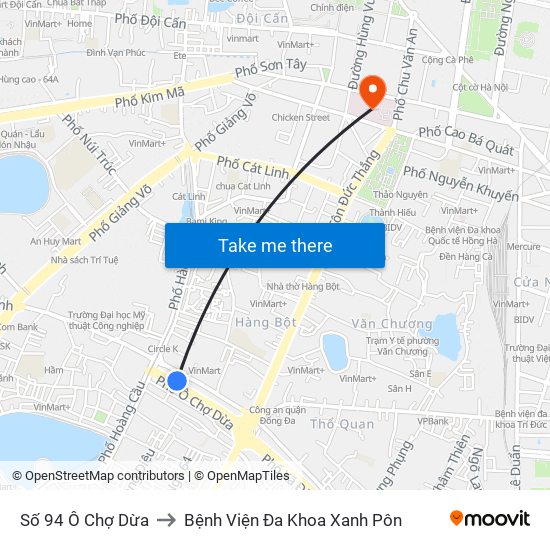 Số 94 Ô Chợ Dừa to Bệnh Viện Đa Khoa Xanh Pôn map