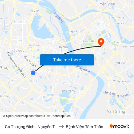 Ga Thượng Đình - Nguyễn Trãi to Bệnh Viện Tâm Thần Hn map