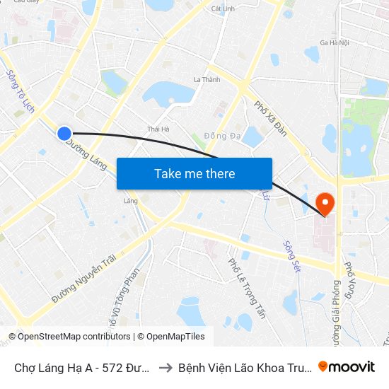 Chợ Láng Hạ A - 572 Đường Láng to Bệnh Viện Lão Khoa Trung Ương map