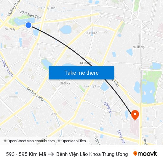 593 - 595 Kim Mã to Bệnh Viện Lão Khoa Trung Ương map