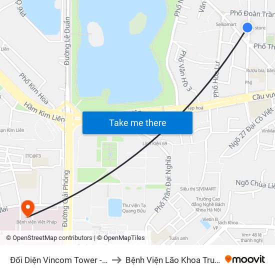 Đối Diện Vincom Tower - Bà Triệu to Bệnh Viện Lão Khoa Trung Ương map