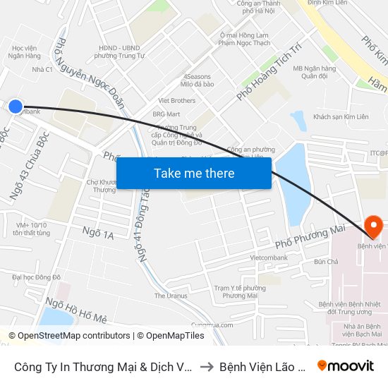 Số 10 Chùa Bộc - Học Viện Ngân Hàng to Bệnh Viện Lão Khoa Trung Ương map