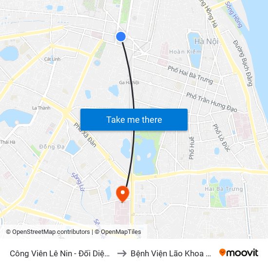 Công Viên Lê Nin - Đối Diện 35 Trần Phú to Bệnh Viện Lão Khoa Trung Ương map