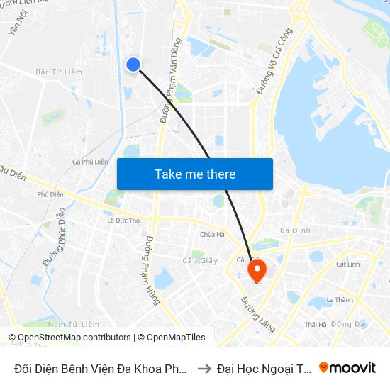 Đối Diện Bệnh Viện Đa Khoa Phương Đông to Đại Học Ngoại Thương map