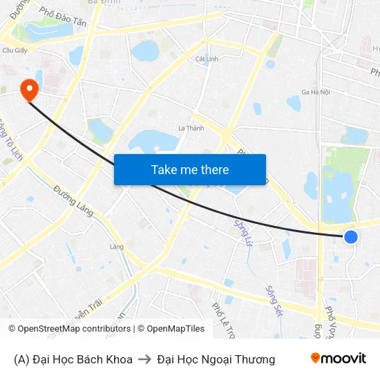 (A) Đại Học Bách Khoa to Đại Học Ngoại Thương map