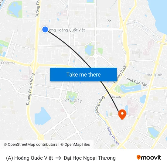 (A) Hoàng Quốc Việt to Đại Học Ngoại Thương map