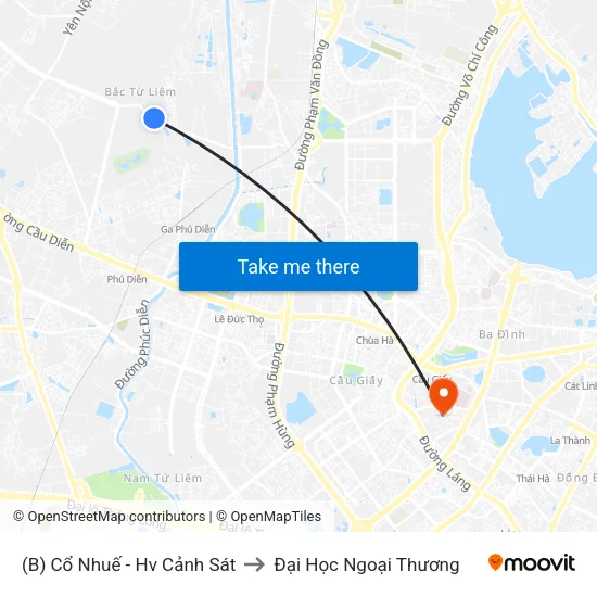 (B) Cổ Nhuế - Hv Cảnh Sát to Đại Học Ngoại Thương map