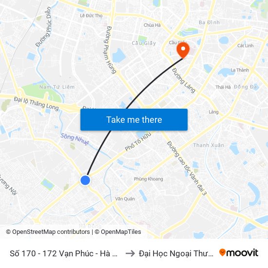 Số 170 - 172 Vạn Phúc - Hà Đông to Đại Học Ngoại Thương map